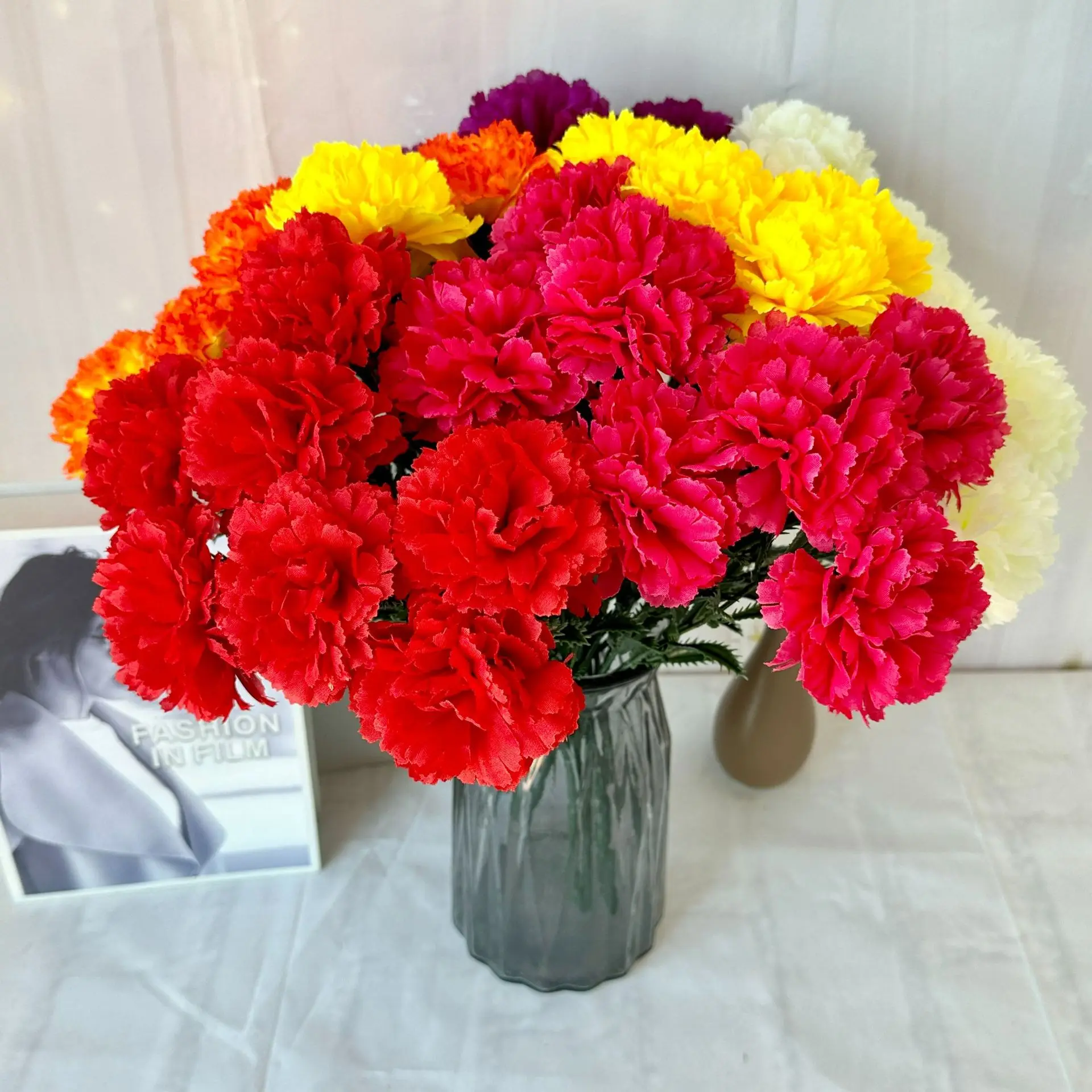 38cm New 7 Fork Water Grass Carnation Artificial Flowers Home Hotel Table Decor Fake Flower Bouquet Photography Props - Image 4