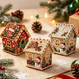 3D Christmas Pearl Art Kit DIY Pearl Christmas Cabin Winter Holiday Display Decoration 3D Christmas Cottage Beading Art gifts