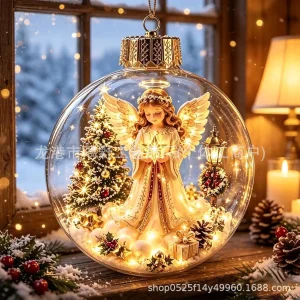 3D Christmas Snow Globe Ornament Glowing Christmas Ball Plastic Bauble Xmas Tree Hanging Pendant Christmas New Year Gifts