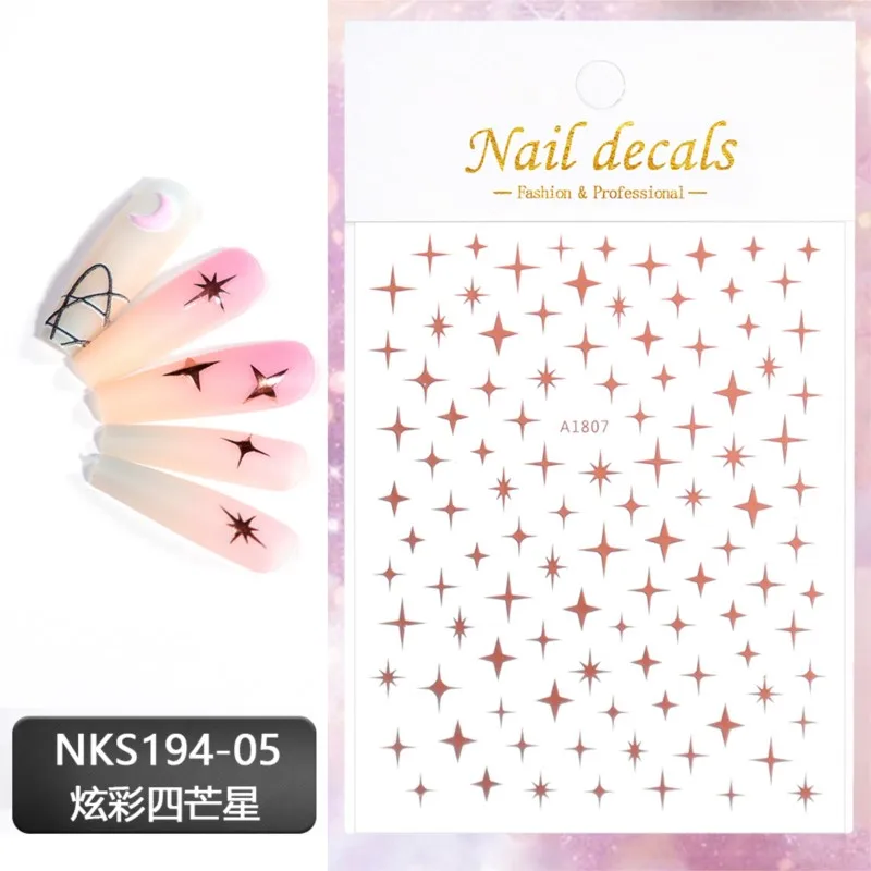 3D Laser Silver/Rose Gold Hollow Cross Star Nail Art Stickers Design Self-Adhesive Hollow Cross Star Nail/Body Art Decor Sticker - Image 2
