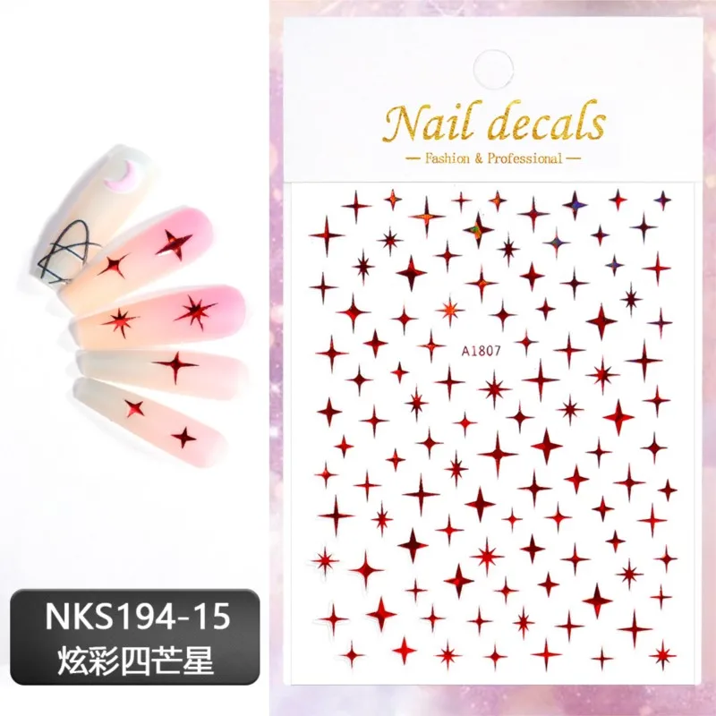 3D Laser Silver/Rose Gold Hollow Cross Star Nail Art Stickers Design Self-Adhesive Hollow Cross Star Nail/Body Art Decor Sticker - Image 3
