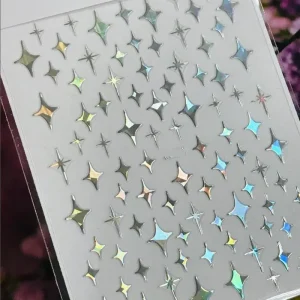 3D Laser Silver/Rose Gold Hollow Cross Star Nail Art Stickers Design Self-Adhesive Hollow Cross Star Nail/Body Art Decor Sticker