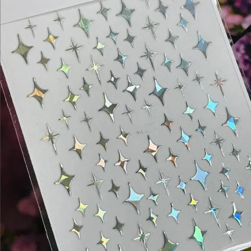 3D Laser Silver/Rose Gold Hollow Cross Star Nail Art Stickers Design Self-Adhesive Hollow Cross Star Nail/Body Art Decor Sticker