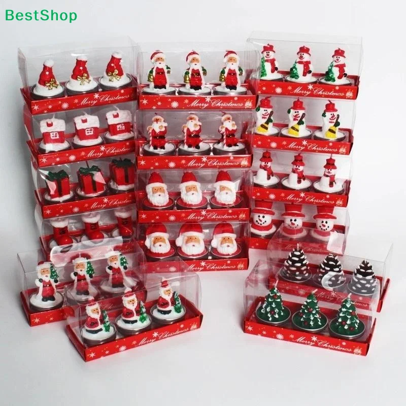 3PCS Christmas Tree Scented Candle Handmade Santa Claus Cute Soy Wax Candles Snowman Wedding Candles Home Decoration Party Xmas