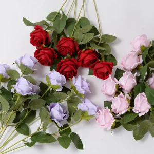 3PCS Pearl Rose Flannel Artificial Flower Multiple Colour Bridal Bouquet Floral Arrangement Home Vase Decoration Valentine's Day