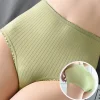 3PCS Women Panties High Waist Seamless Underwear Comfortable Solid Color Stripe Soft Briefs Female Ruffles Decoration Lingerie