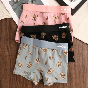 3PCS/Pack Autumn Winter Cotton Cute Bear Print Women's Panties Antibacterial Breathable Crotch Underwear Comfortable Soft Linger