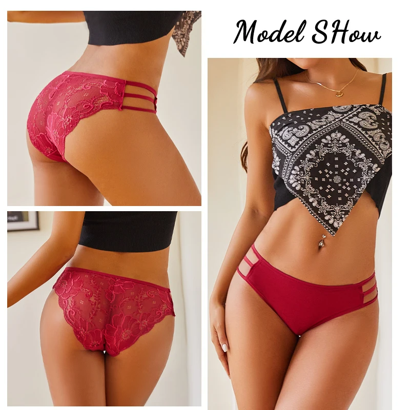 3PC/Set Women's Sexy Floral Lace Panties Low Rise Hollow Out Briefs Transparent Underwear Female Elastic Straps Soft Lingerie - Image 4