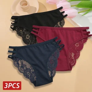 3PC/Set Women's Sexy Floral Lace Panties Low Rise Hollow Out Briefs Transparent Underwear Female Elastic Straps Soft Lingerie