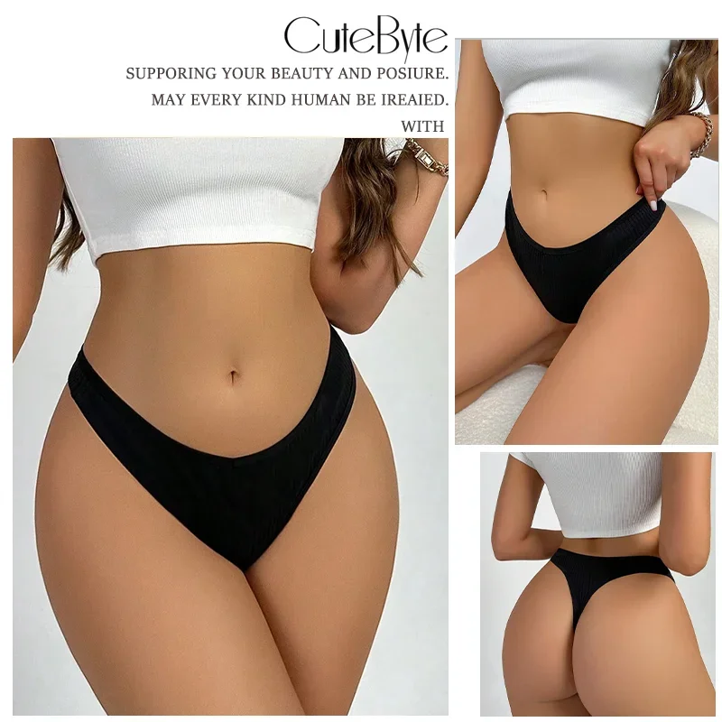 3Pcs/Set Seamless Thong Cotton Women Thin Strap Low Waist High Flexibility Panty Sexy Underwear Ladies Briefs T-back Soft Women - Image 2