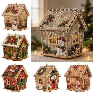 3d Wooden Christmas Gingerbread House Pearl Art Kit Diy Holiday Decor Fun Holiday Activity Gift Fireplace Mantel & Shelf Display