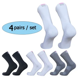 4 Pairs 2-Color RA Men Women Mid Length Cycling Socks Suitable for Racing Sports Cycling Highways Bicycles
