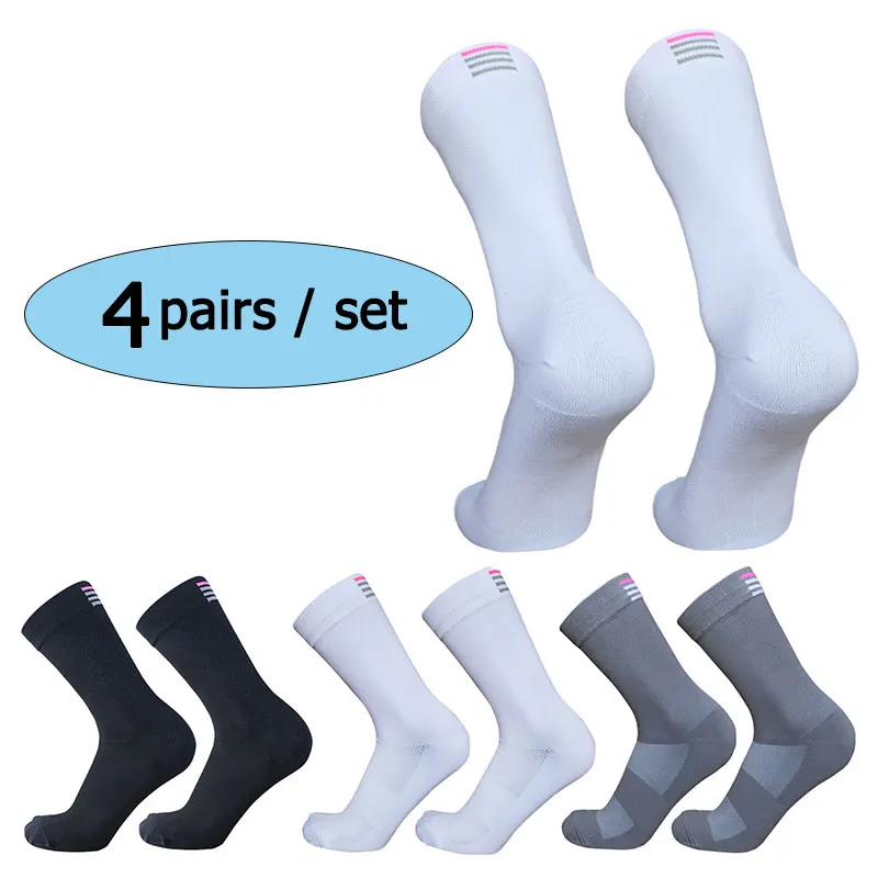 4 Pairs 2-Color RA Men Women Mid Length Cycling Socks Suitable for Racing Sports Cycling Highways Bicycles