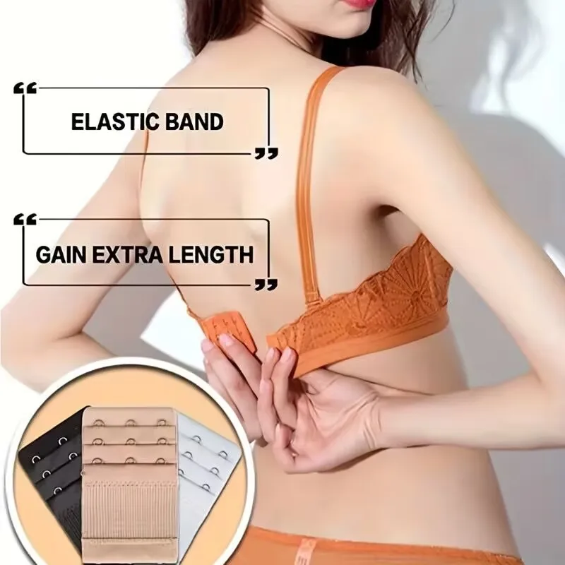 4 Pieces 3-Hook Bra Strap Extender; Comfortable and Adjustable Bra Strap Clip; Lingerie Accessory for Women - Image 3