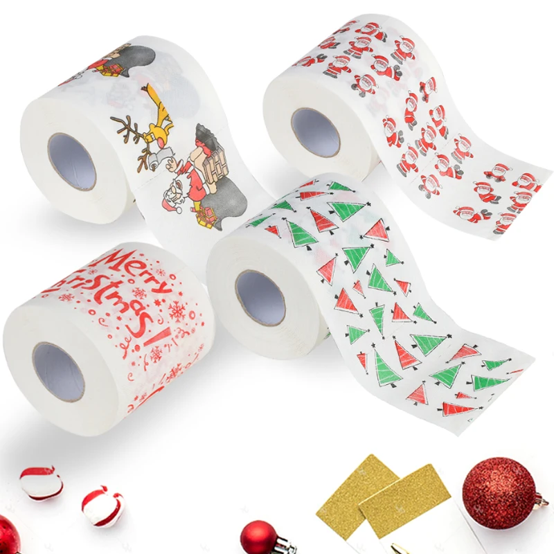 4 Rolls Christmas Toilet Paper Tissue Bathroom Decoration SantaClaus Supplies Party Snowflake Xmas Dinner Napkin Kitchen Tool - Image 5