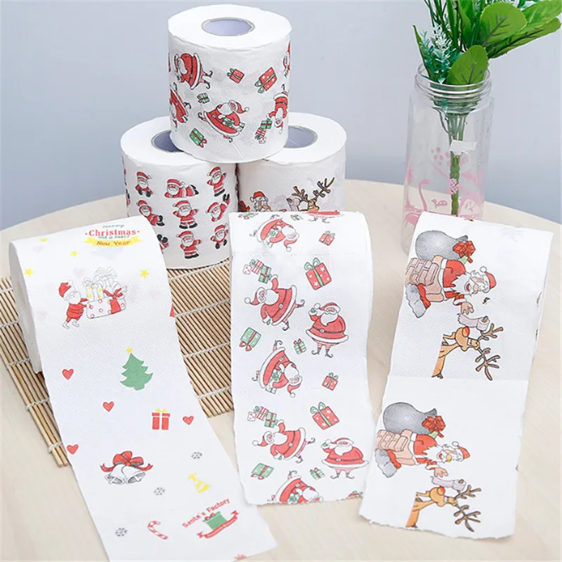 4 Rolls Christmas Toilet Paper Tissue Bathroom Decoration SantaClaus Supplies Party Snowflake Xmas Dinner Napkin Kitchen Tool