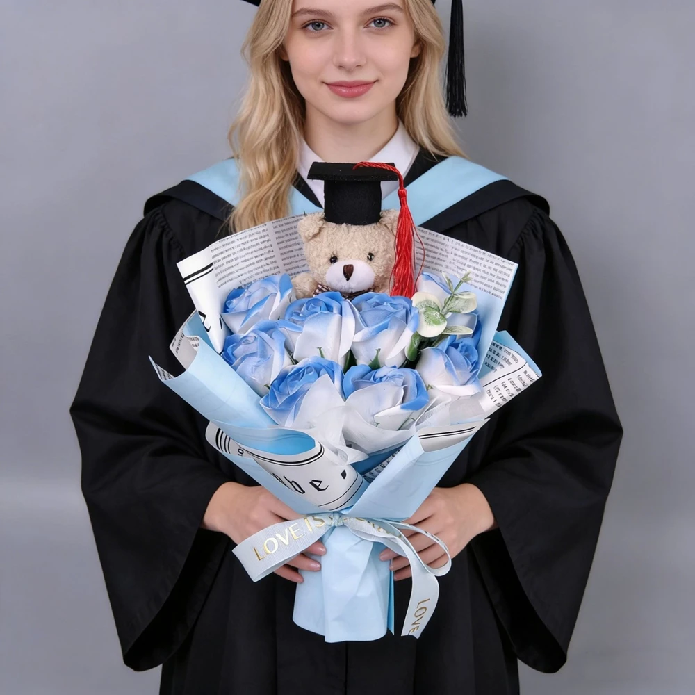 4 Styles Graduation Doctoral Bear Soap Flower Bouquet Eternal Rose Bouquet Graduation Season Gift For Classmates Friends - Image 3