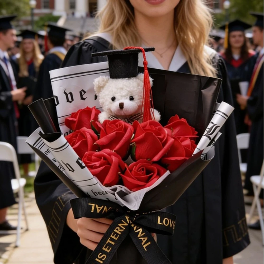 4 Styles Graduation Doctoral Bear Soap Flower Bouquet Eternal Rose Bouquet Graduation Season Gift For Classmates Friends - Image 5