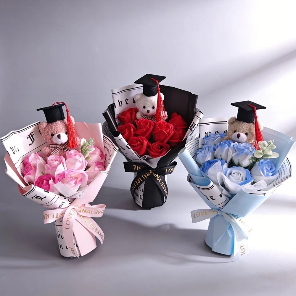 4 Styles Graduation Doctoral Bear Soap Flower Bouquet Eternal Rose Bouquet Graduation Season Gift For Classmates Friends - Image 2