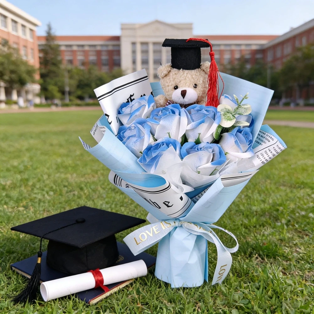 4 Styles Graduation Doctoral Bear Soap Flower Bouquet Eternal Rose Bouquet Graduation Season Gift For Classmates Friends - Image 4