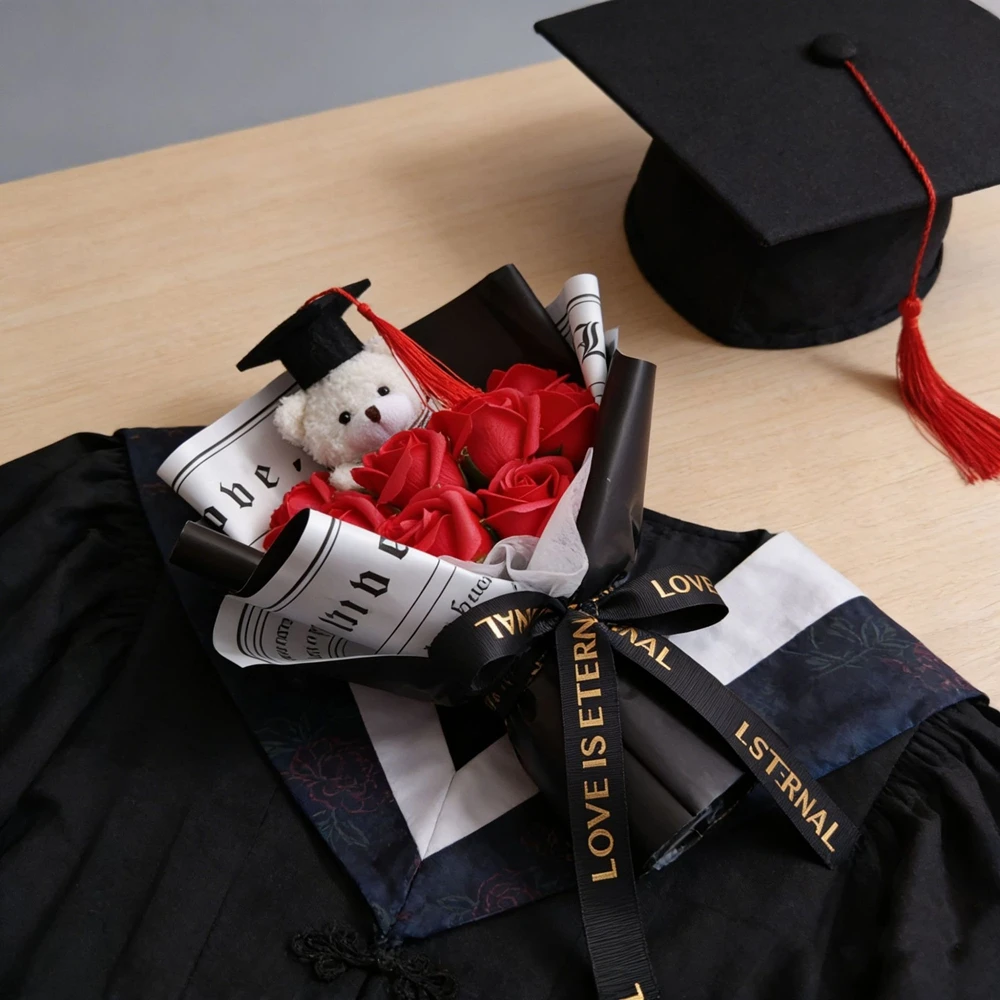 4 Styles Graduation Doctoral Bear Soap Flower Bouquet Eternal Rose Bouquet Graduation Season Gift For Classmates Friends - Image 6