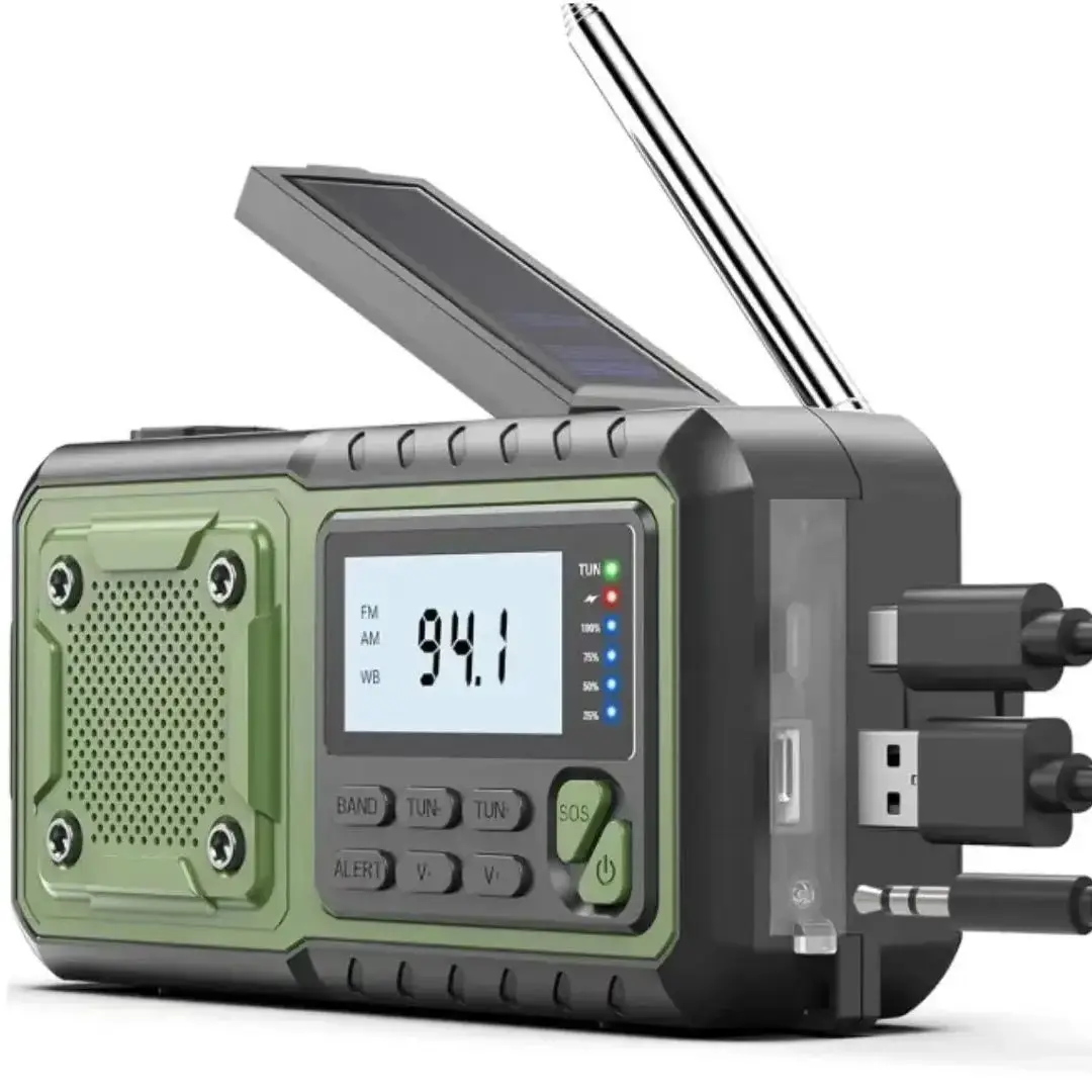 4000mAh Emergency Portable Solar Power Radio with Hand Crank Charging AM/FM Weather Radio LED Flashlight Bank Phone Charger