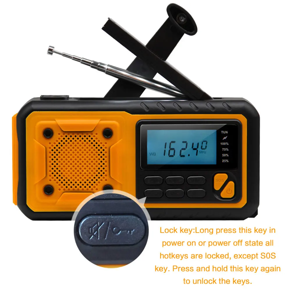 4000mAh Portable Emergency Solar Power Radio Hand Crank Charging AM/FM Weather Radio Led Reading Flashlight Bank Phone Charger - Image 4