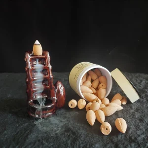 45pcs/Box Natural Backflow Incense Cones Sandalwood Wormwood Reflux Tower Incense in Box Suitable for Tea Room Yoga Room