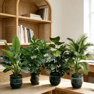 4PC Large Artificial Areca Palm Plant with 48Leaves Tropical Potted Plants Suitable for Indoor Garden Decoration Potted Plant