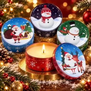 4PCS Christmas Aromatherapy Candles Santa Claus Snowmen Tin Cans Candle Christmas Decoration for Home Xmas New Year 2026 Supply