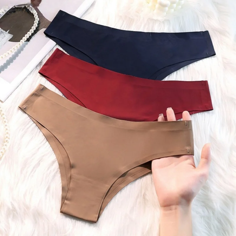 4PCS/Set Seamless Brazilian Panties Women's Sexy Lingerie Cool Ice Silk Low Waist Briefs Soft Solid Ultra-thin Bikini Underwear - Image 4