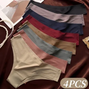 4PCS/Set Seamless Brazilian Panties Women's Sexy Lingerie Cool Ice Silk Low Waist Briefs Soft Solid Ultra-thin Bikini Underwear