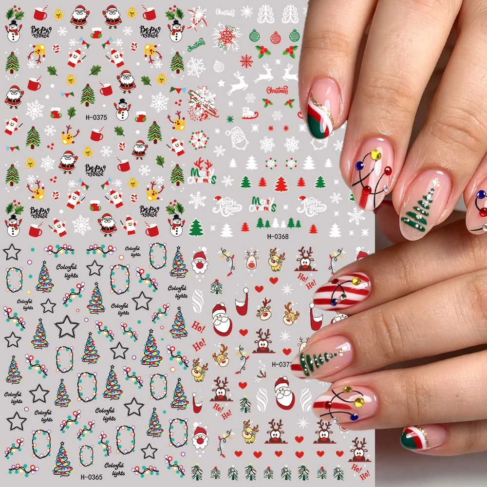 4pcs Blue Snowflake Elk Christmas Nail Art Stickers 3D Kawaii Santa Claus Festival Atmosphere Nail Decals DIY Xmas Manicure Deco - Image 2