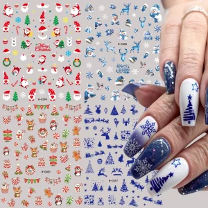 4pcs Blue Snowflake Elk Christmas Nail Art Stickers 3D Kawaii Santa Claus Festival Atmosphere Nail Decals DIY Xmas Manicure Deco