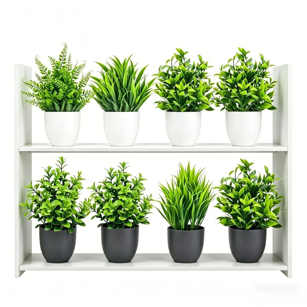 4pcs/set Mini Artificial Plants Potted Indoor Outdoor Decor Green Bonsai for Home Garden Office Living Room Decoration Ornament
