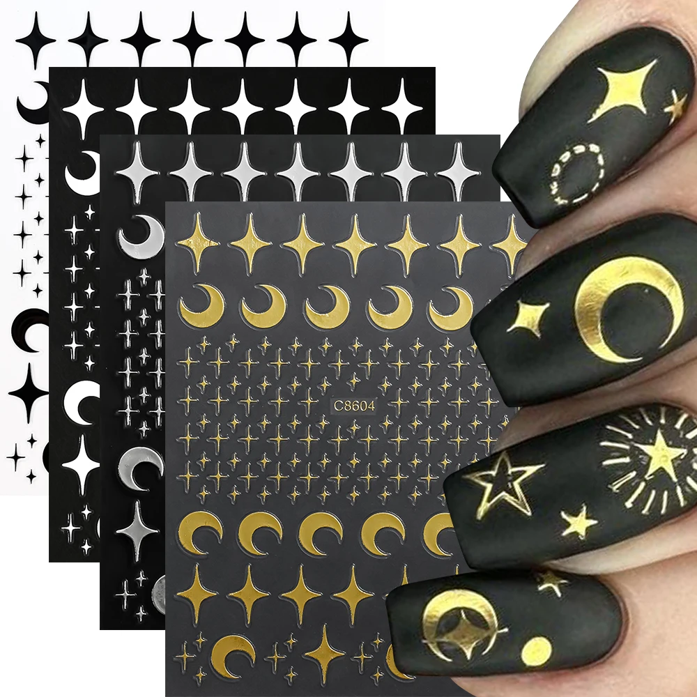 4pcs/set Roman Letters Nail Stickers 3D Black/White/Gold/Silver Alphabet Adhesive Nail Decasl English Letters DIY Manicure Decor - Image 4