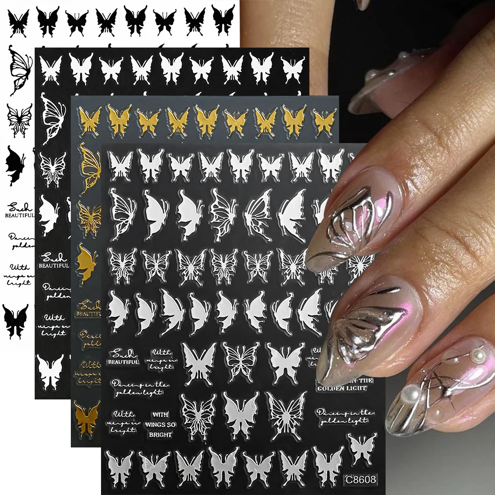 4pcs/set Roman Letters Nail Stickers 3D Black/White/Gold/Silver Alphabet Adhesive Nail Decasl English Letters DIY Manicure Decor - Image 6