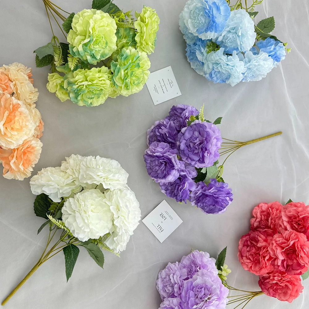 5 Heads Artificial Peony Bouquet Fake Silk Flowers Wedding Home Party Decor Bridal Flower Arrangement DIY Arch Table Centerpiec - Image 2