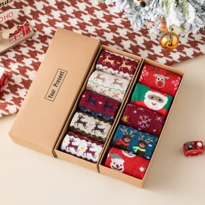 5 Pairs Christmas Socks Gift Box Set,2 Styles Xmas Socks,Christmas Eve Party Favors New Year Holiday Souvenir Present