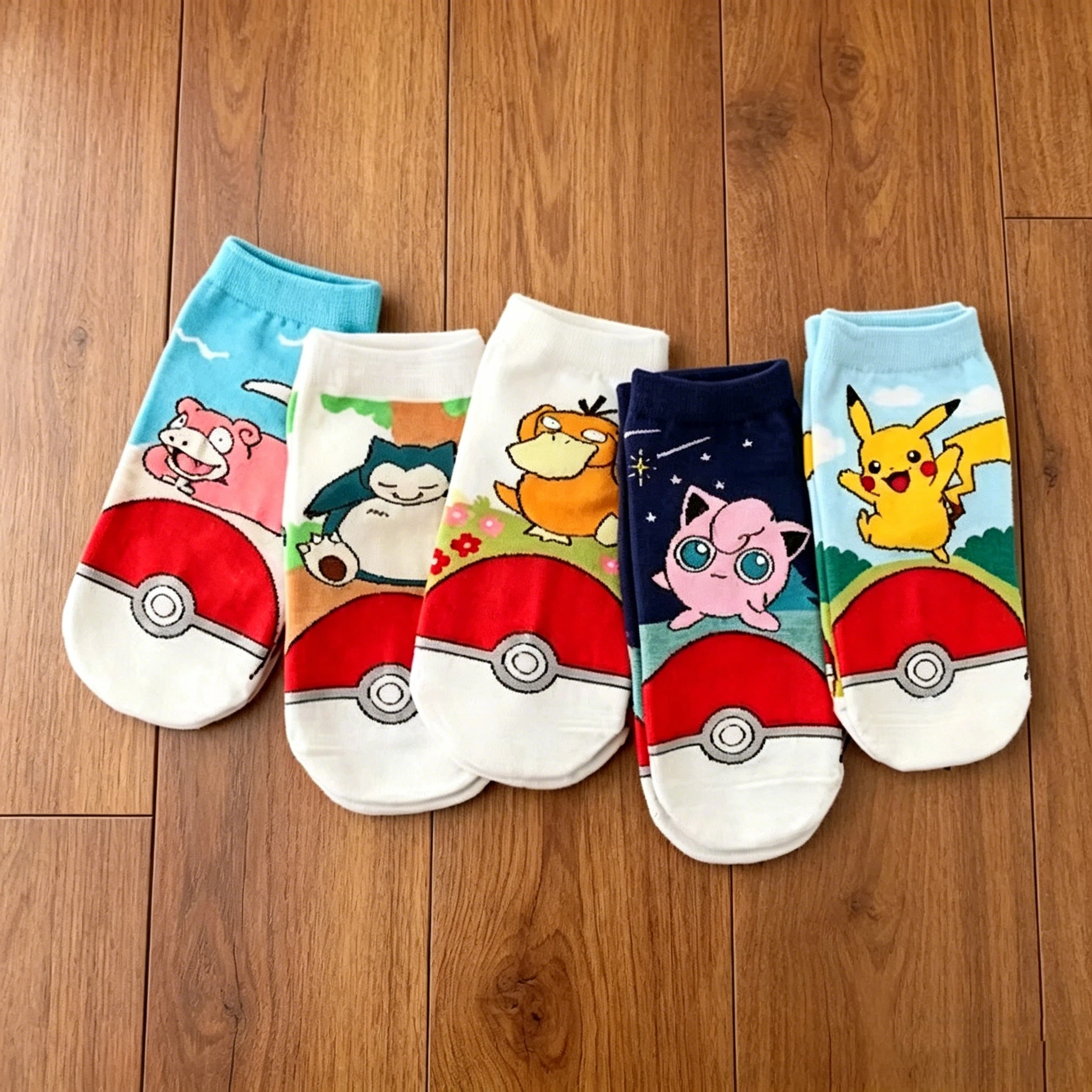 5 Pairs of New Fashionable Pokémon Cartoon Printed Cotton Ankle Socks for Couples Comfortable and Casual Anime Boat Socks - Image 3