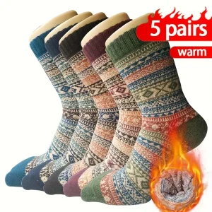 5 Pairs of Winter Retro Thick Warm Socks, Soft and Comfortable, Outdoor Sports Warm Socks - The Best Gift for Women and Men