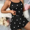 5 Size Choose S M L XL 2XLWomen's Two-Piece Suspender Heart Printed Top and Shorts Women's Casual Printed Pajama Set