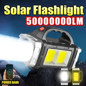 50000000LM Super Bright Solar LED Flashlight USB Rechargeable Torch COB Camping Lantern Outdoor Waterproof Work Light