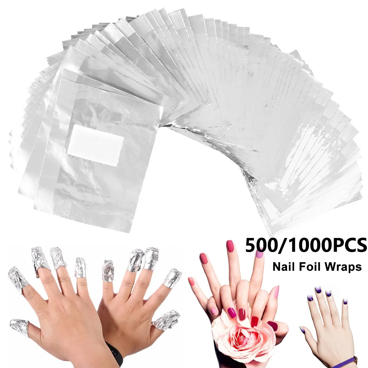 500/1000Pcs Nail Foil Wraps Nail Wraps Remover Tin Foil Nail Wraps Nail Art Soak Off Gel Polish Acrylic Removal Tool Accessories