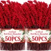 50/1pcs Christmas Artificial Berries Fake Flowers Stem Red Berry Branches for Xmas Tree New Year Party Home Decor Ornaments