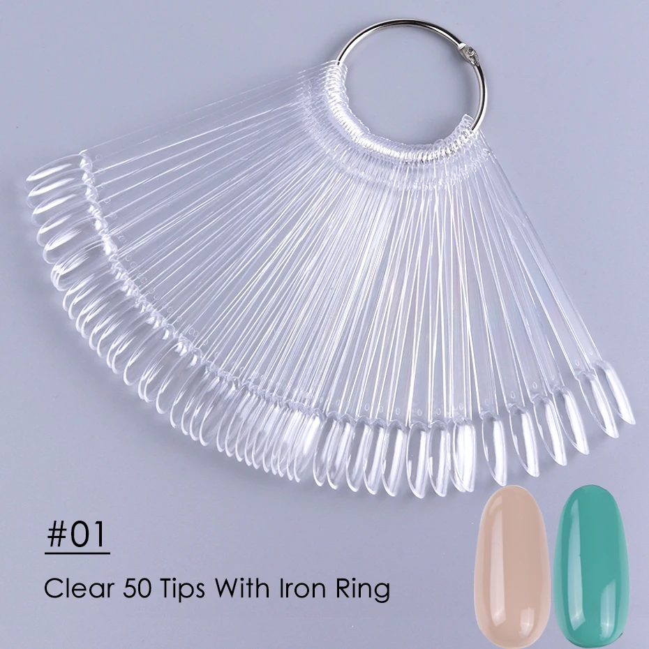 50pcs False Nail Display Tips Clear Nature Color Chart Oval Fan Style UV Gel Polish Swatch Shows Palette Practice Manicure Tools - Image 6