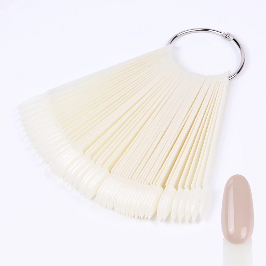 50pcs False Nail Display Tips Clear Nature Color Chart Oval Fan Style UV Gel Polish Swatch Shows Palette Practice Manicure Tools - Image 3