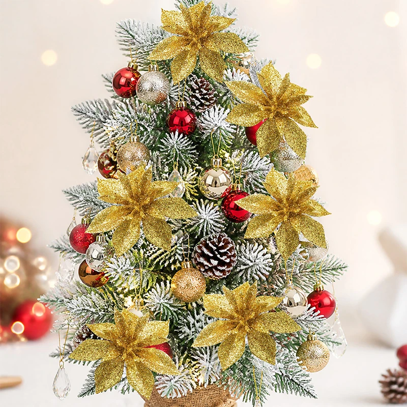 5/10/20Pcs Christmas Decoration Artificial Flowers for Xmas Tree Pendant Wreath Ornaments Home Party New Year 2026 Party Decor - Image 2