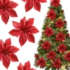 5/10/20Pcs Christmas Decoration Artificial Flowers for Xmas Tree Pendant Wreath Ornaments Home Party New Year 2026 Party Decor