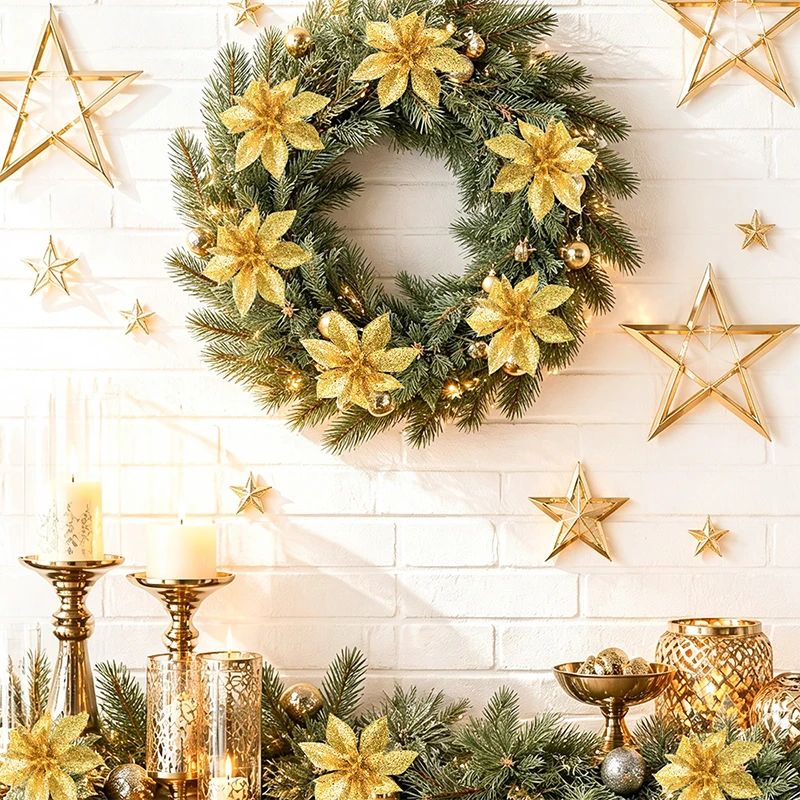 5/10/20Pcs Christmas Decoration Artificial Flowers for Xmas Tree Pendant Wreath Ornaments Home Party New Year 2026 Party Decor - Image 3